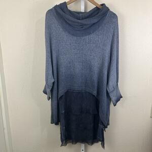 Scandal Asymmetrical Layered Cowl Neck Tunic Sweater One Size Blue Angora Silk